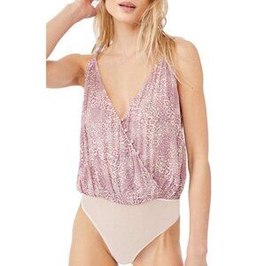 Free People Mauve Pink Combo Animal Print Bodysuit Women's Size Small S